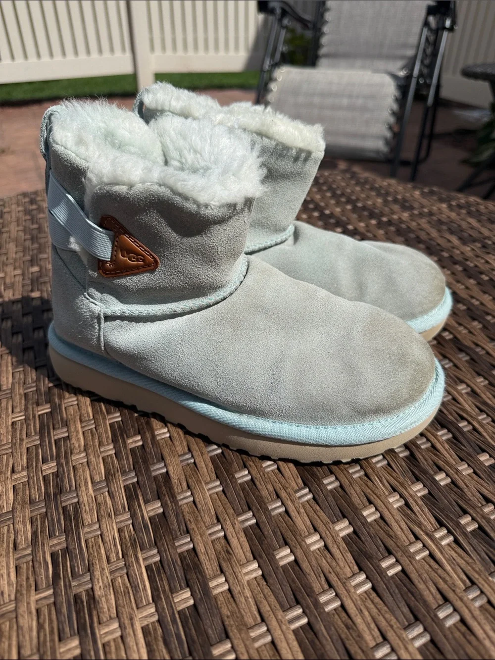 UGG Kids Pale Blue Suede Shearling Lined Boots